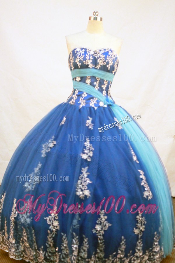 Strapless Appliques Decorated Organza Quinceanera Dresses in Two-Tone Blue